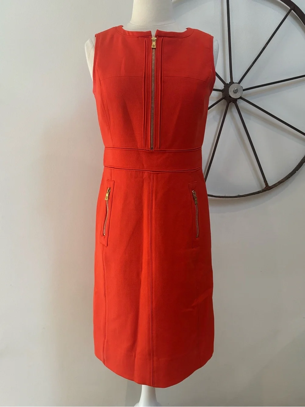 Tory Burch Mariel orange wool blend sheath knee length dress